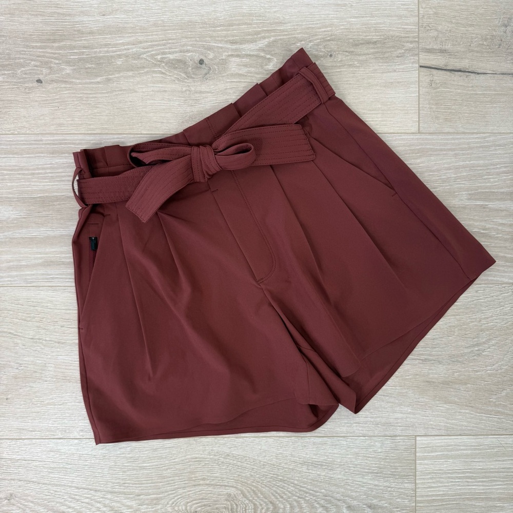 Athleta Wine Red High-Waist Tie Shorts